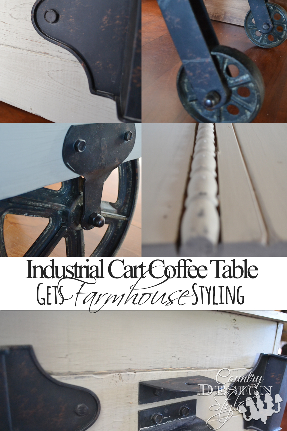 Industrial cart coffee table get farmhouse style and raised to better coffee table height!  Country Design Style 