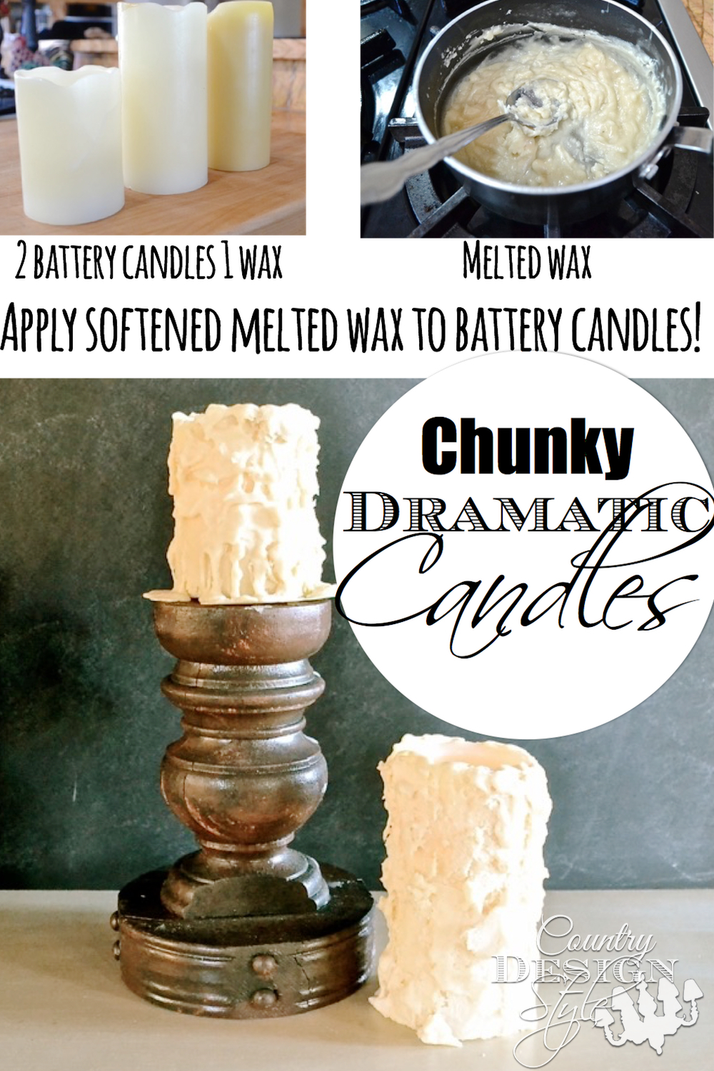 How to DIY apply softened melted wax to battery candles. Fun, easy project. Country Design Style