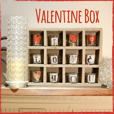 Valentine Box with heart and lettering candle cups 