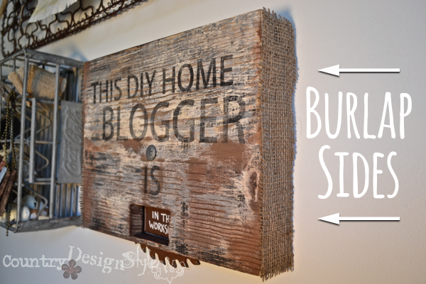 blogger sawblade sign http://countrydesignstyle.com #burlap #rustic #sign