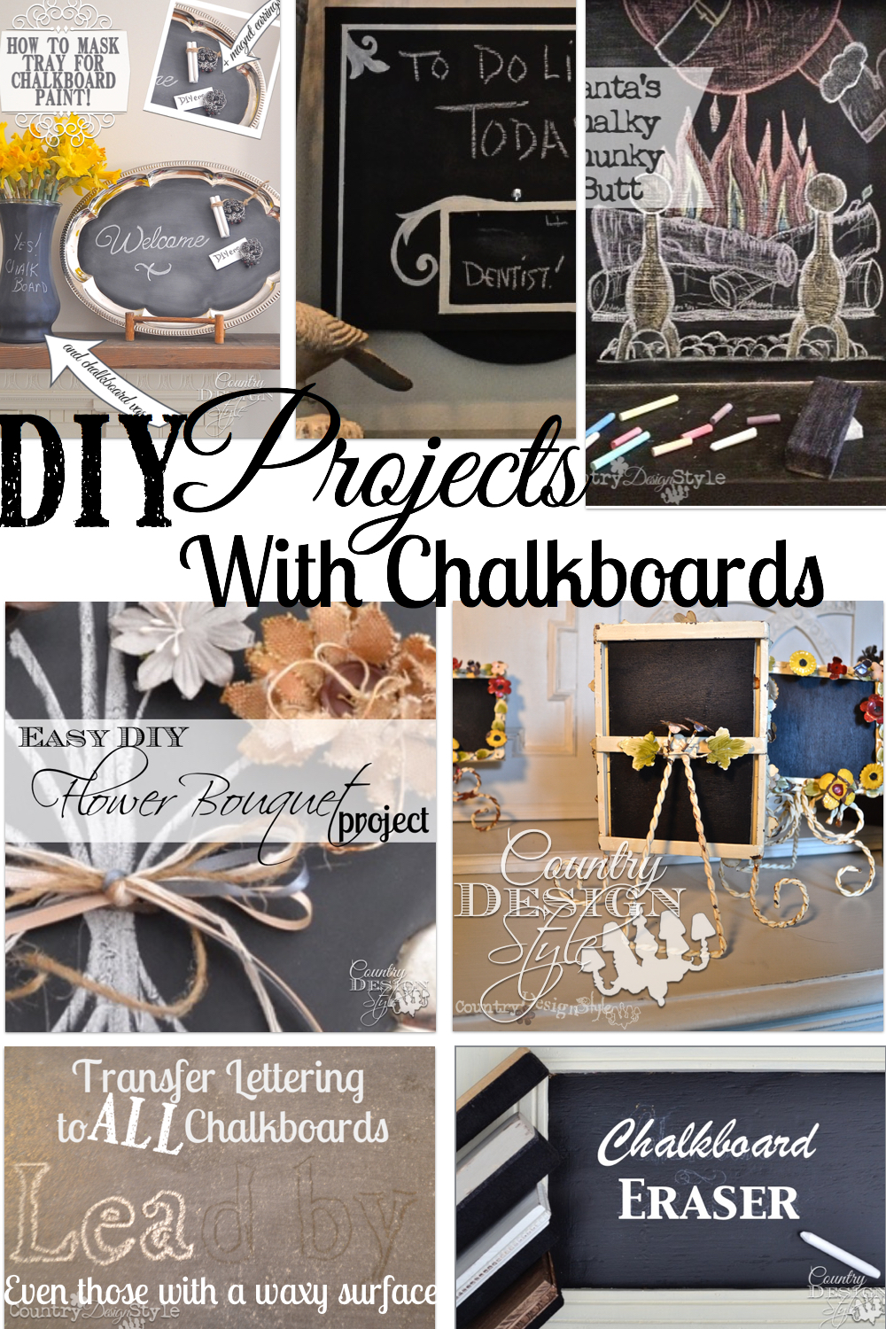 Do you love chalkboards?  Who doesn't??  Unless your in school and being called up to the board to solve a math problem!! :)  Check out my unique chalkboard projects.  Country Design Style