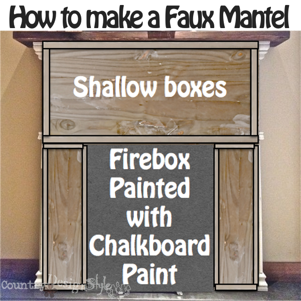 chalkboard paint on mantel http://countrydesignstyle.com #fauxmantel #diy #mantel