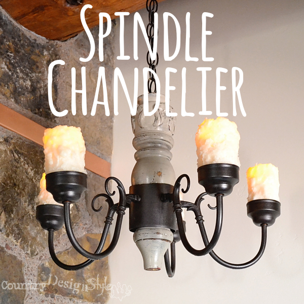 Spindle Chandelier https://countrydesignstyle.com #DIY #chandelier #candlechandelier
