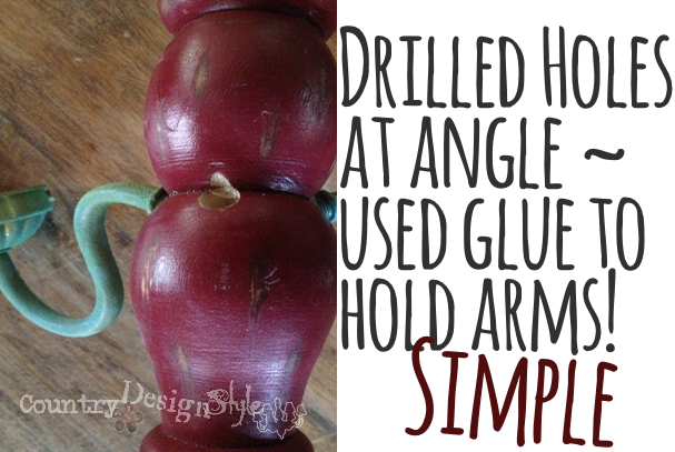 drill holes for arms http://countrydesignstyle.com #DIY #chandelier #candlechandelier