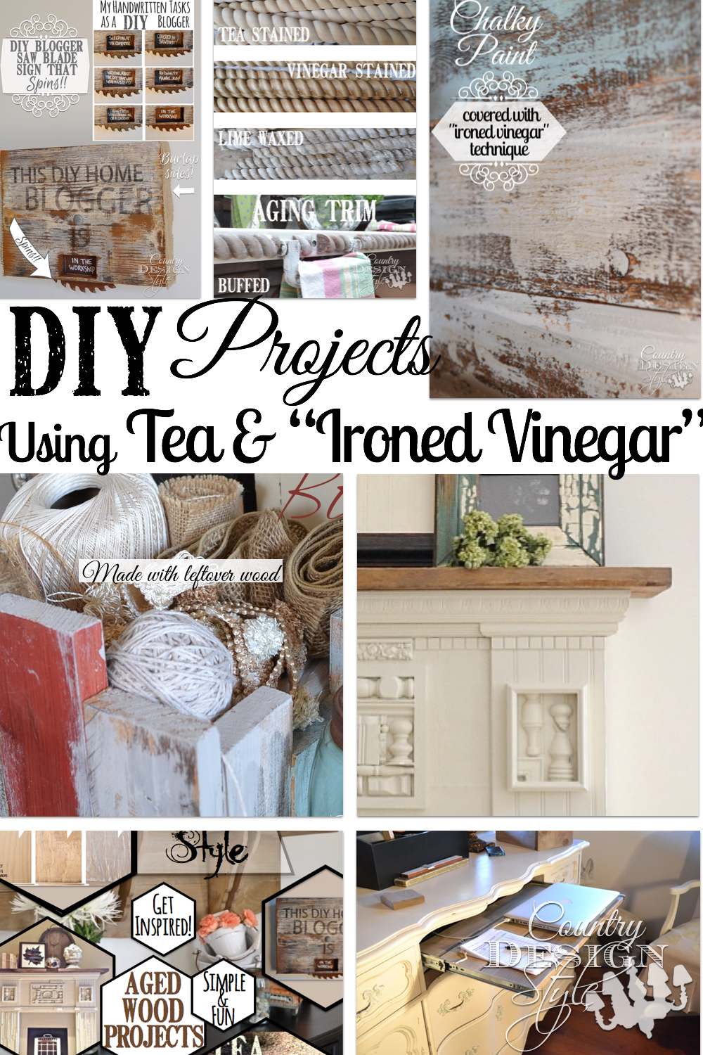 How to age wood for rustic diy farmhouse style projects and a collection of "AGED" wood projects.  Country Design Style