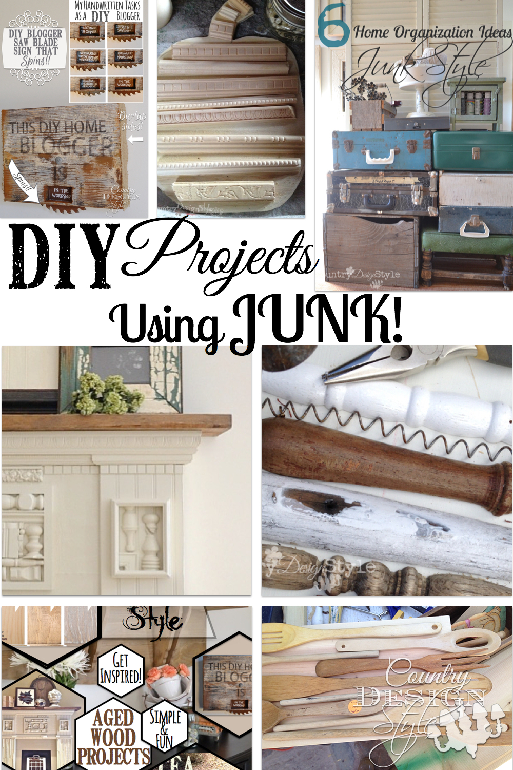 DIY junk projects!  A whole collection of junk projects.  Organize with junk, build with junk, decorate with junk.  Country Design Style