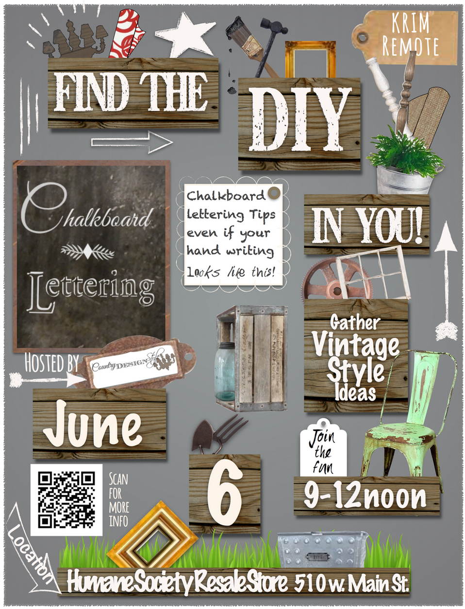 My local DIY event where we learned tips and trick for chalkboard lettering and ideas for thrift decorating and finds. Country Design Style