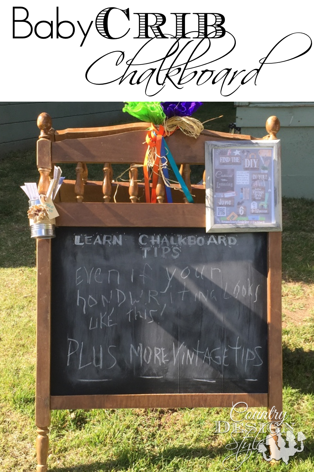 Easy to make a chalkboard easel from baby crib headboard and footboard. Country Design Style