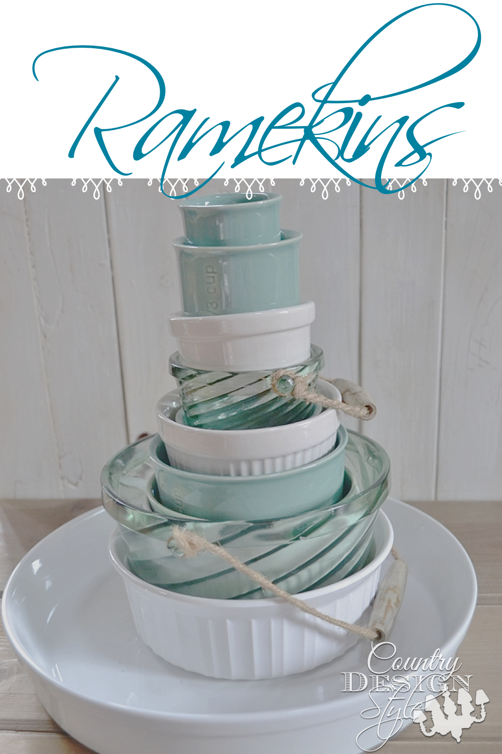 What is your favorite dish to use in the kitchen? Mine has to be ramekins. The all around dish in my home. Serve, bake, eat, measure, decorate, and even LOSE WEIGHT!!! Yep, they helped me lose weight. Country Design Style.