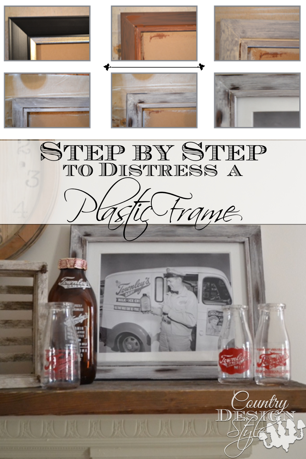 Step by step DIY project distressing a plastic frame. Country Design Style www.countrydesignstyle.com