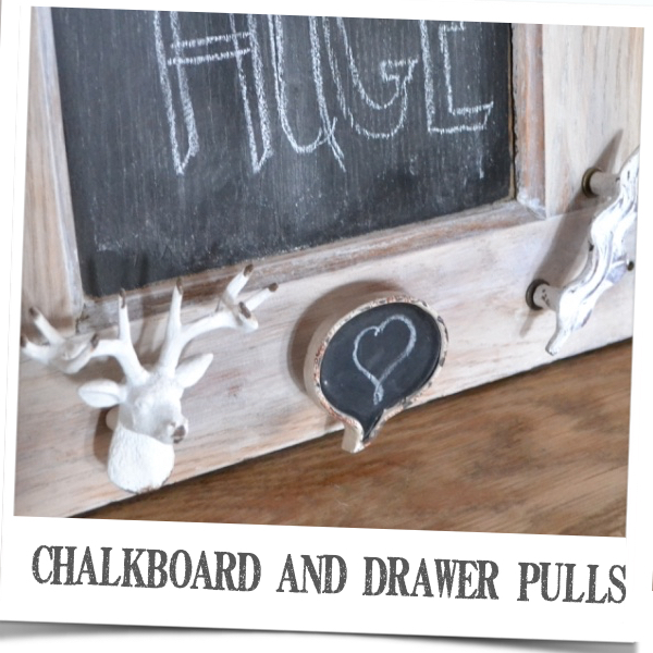 Old organ reclaimed wood piece becomes a chalkboard with countersink holes, draw pulls screw sticking out too far. Plus how to add drawer knobs as hooks on a board and still lay flat against the wall!! | countrydesignstyle.com