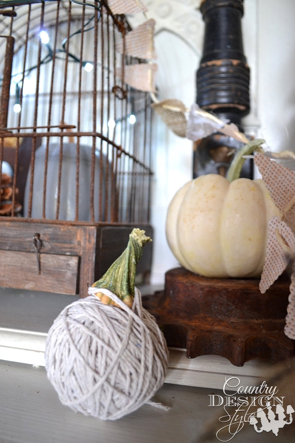 Fall vignette with loads of simple DIY projects. Country Design Style www.countrydesignstyle.com