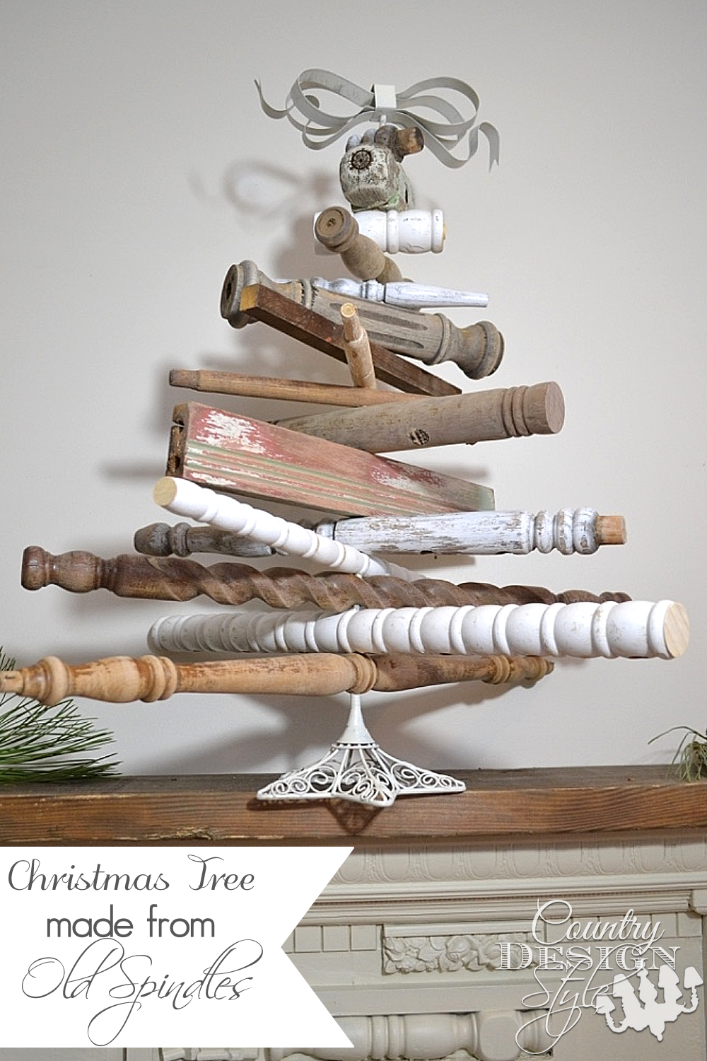 Vintage style Christmas tree made from old spindles turned in many directions | countrydesignstyle.com