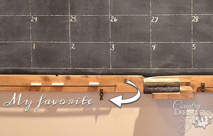 My favorite part of my extra large chalkboard calendar with junk added to the frame. Free plan download. | countrydesignstyle.com