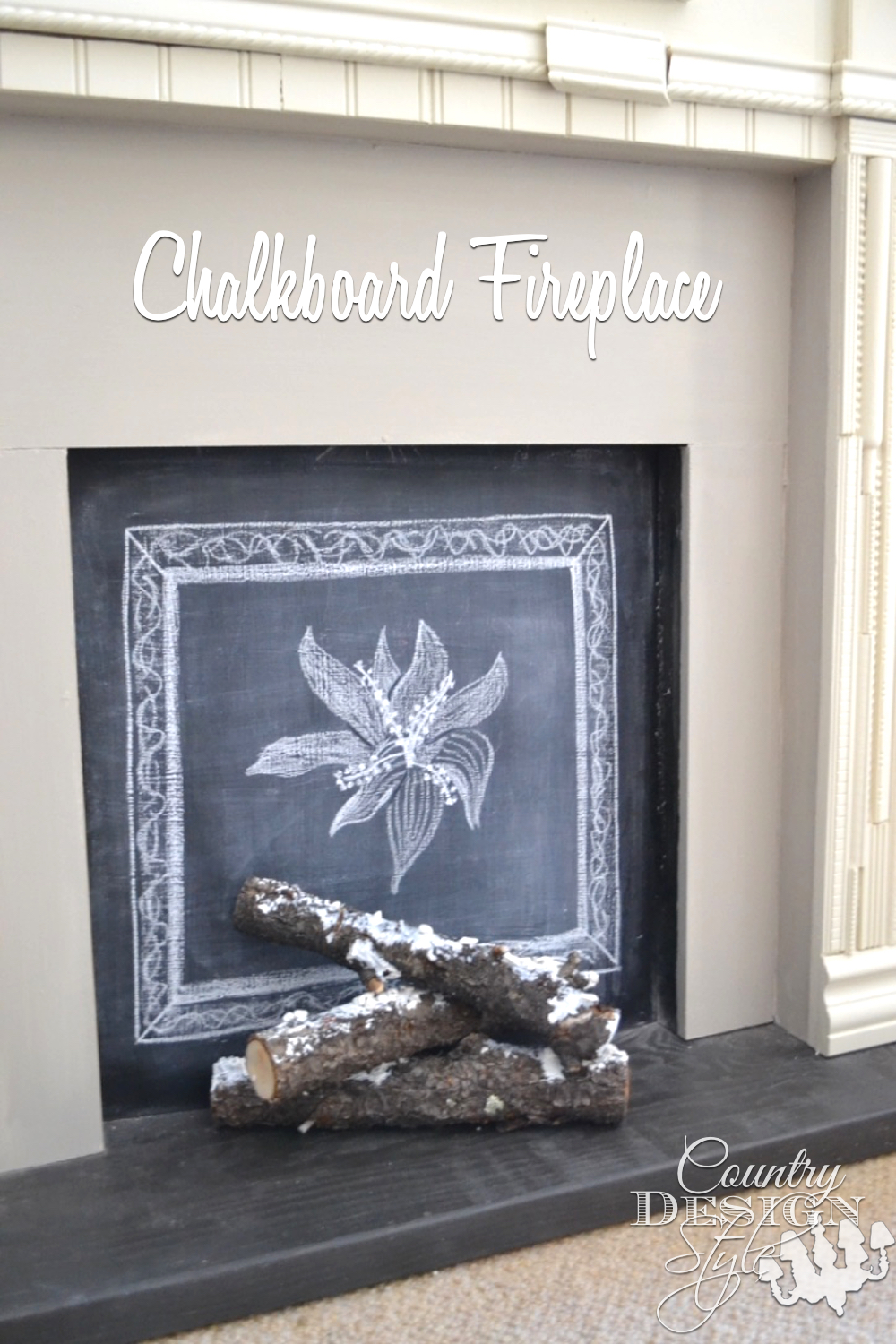 Framed plates and chalkboard fireplace | Country Design Style | countrydesignstyle.com