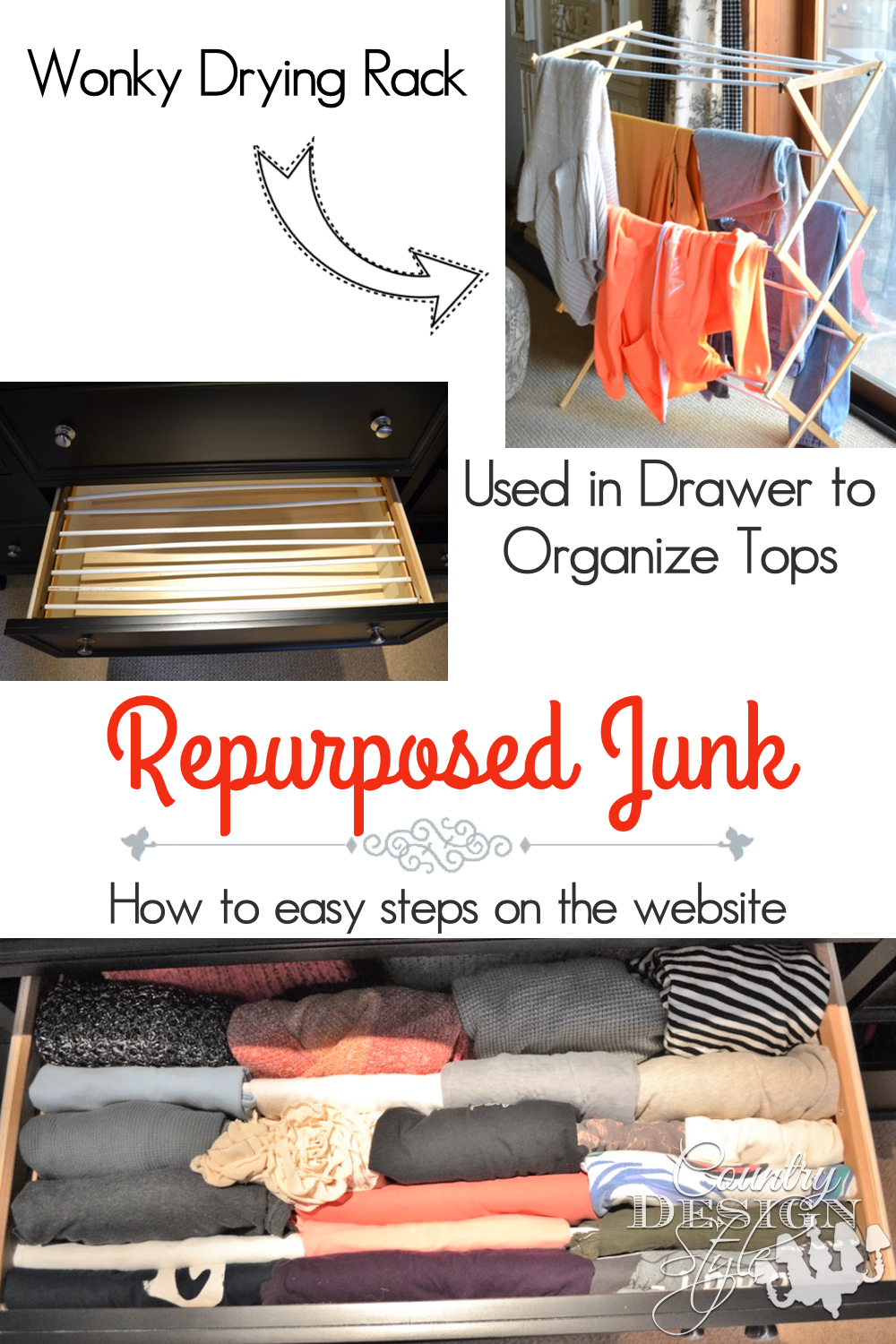 Repurposed Junk Drying Rack Pin | Country Design Style | countrydesignstyle.com