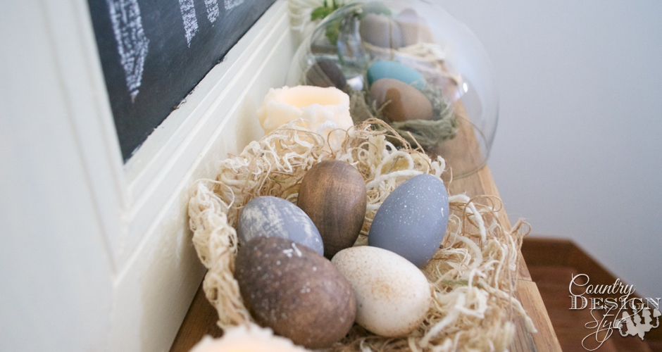 Fresh eggs chalkboard on Easter Mantel | Country Design Style | countrydesignstyle.com