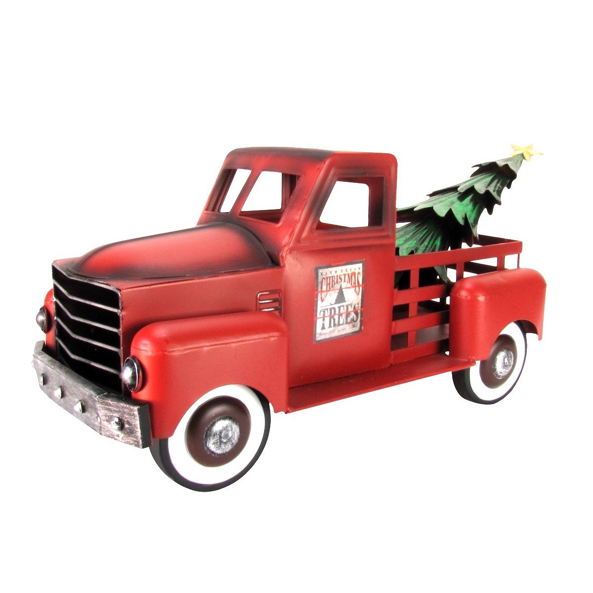 Red Pickup with Christmas Tree