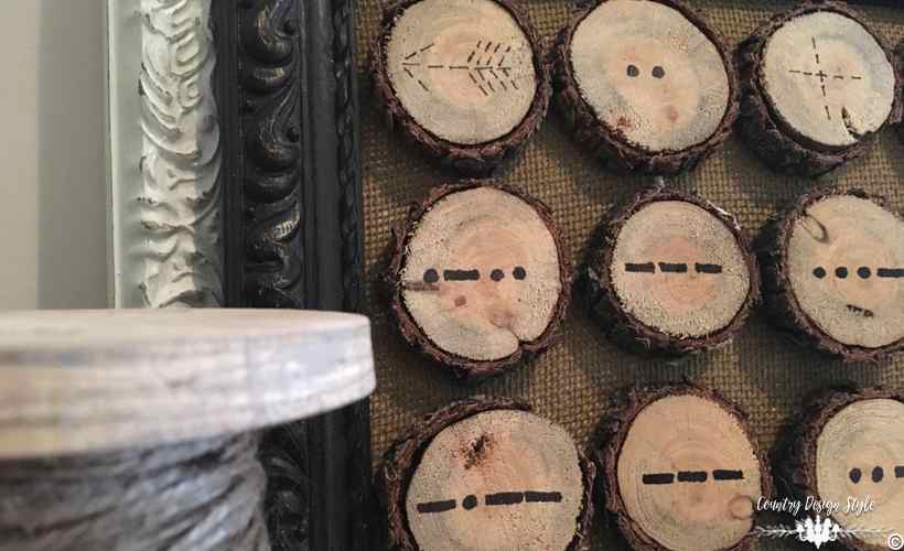 Valentines Morse code obsession in wood slices Main | Country Design Style | countrydesignstyle.com