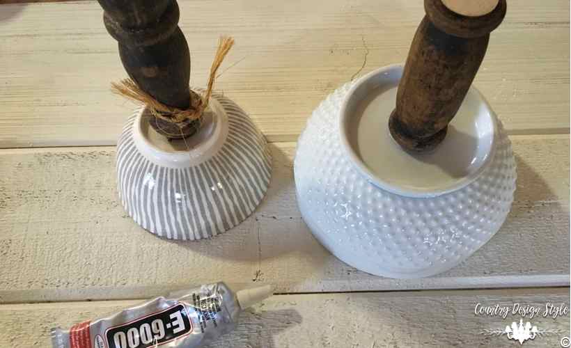DIzzy Lazy Susan [DIY] glass bowls with spindles | Country Design Style | countrydesignstyle.com