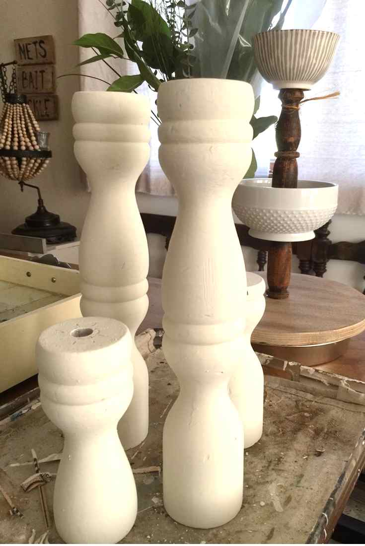 DIY Farmhouse candle holders painted | Country Design Style before | countrydesignstyle.com