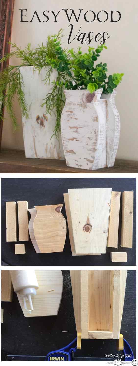 DIY wood vases made easily from scrap wood. Add a glass holder inside from fresh flowers | Country Design Style | countrydesignstyle.com 