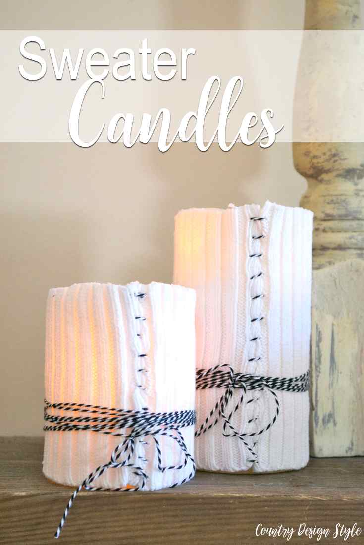 DIY sweater candles sewn with bakers twine | Country Design Style | countrydesignstyle.com