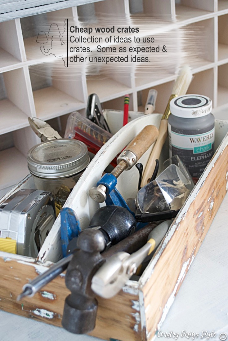Tools thrift store cheap wood crates | Country Design Style | countrydesignstyle.com