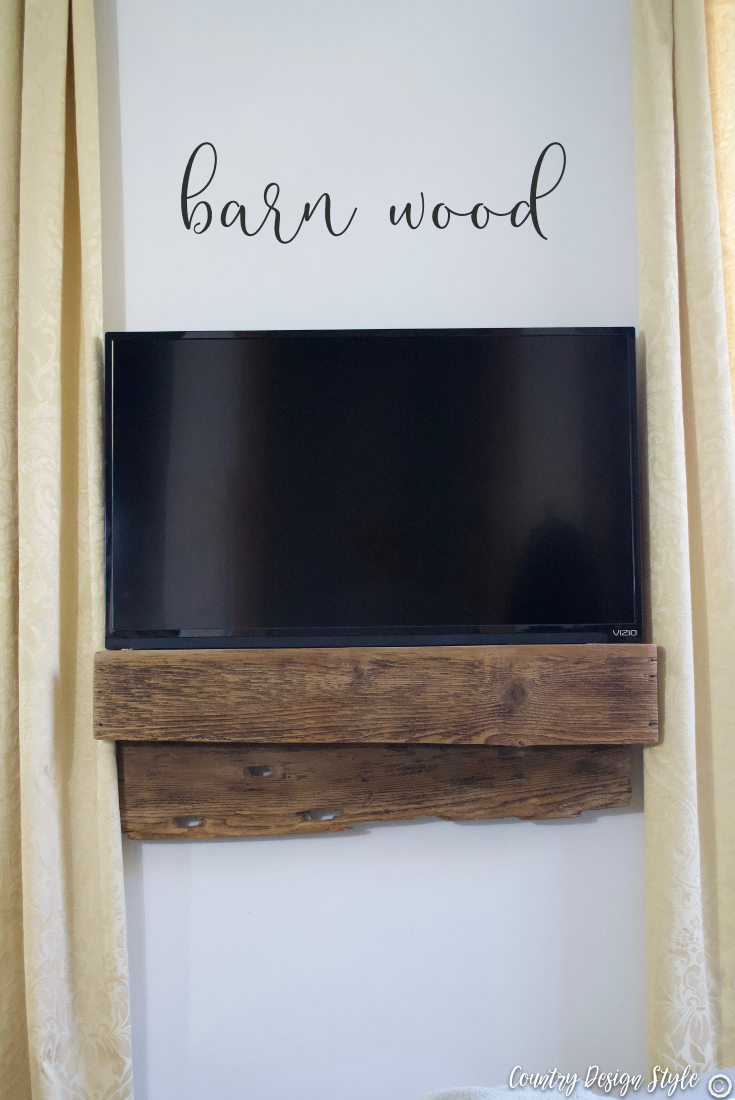 Wall mounting tv hiding wires easily with barn wood | Country Design Style | countrydesignstyle.com