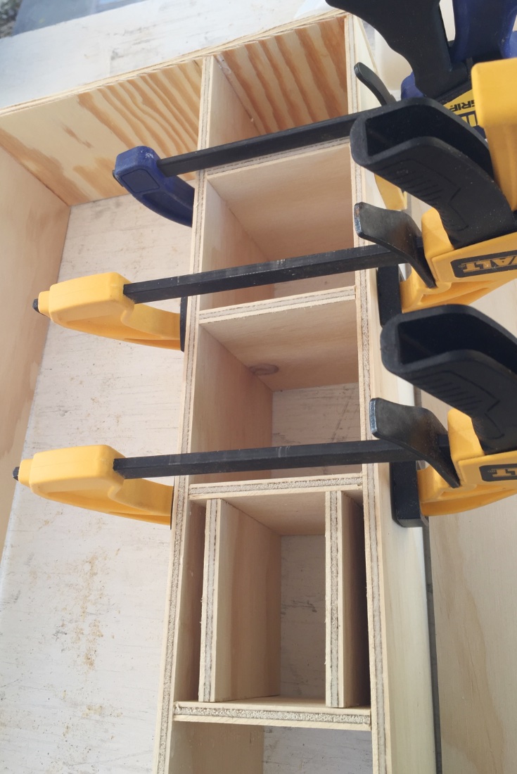 Spacing the cubbies and holding with clamps