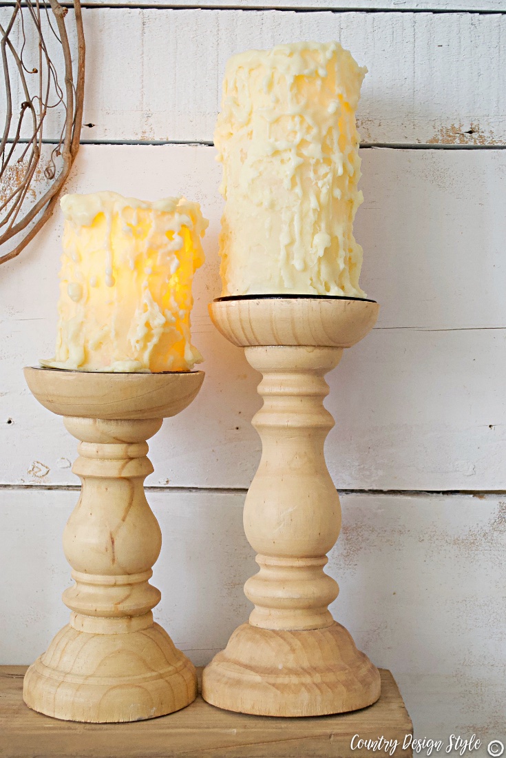 Wood candle holders with chunky candles