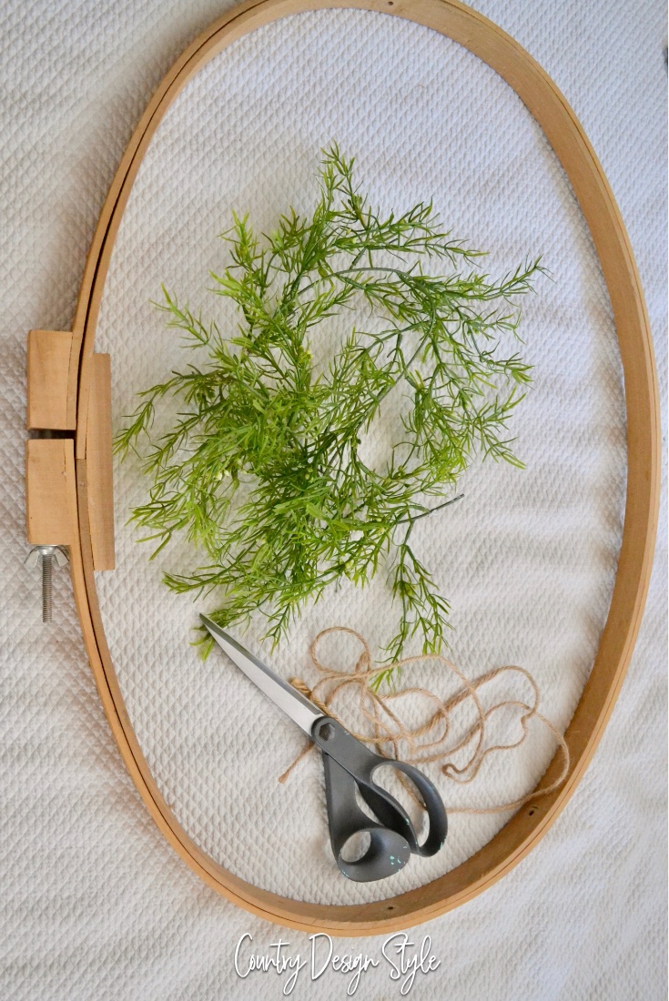 Supplies for embroidery hoop wreath