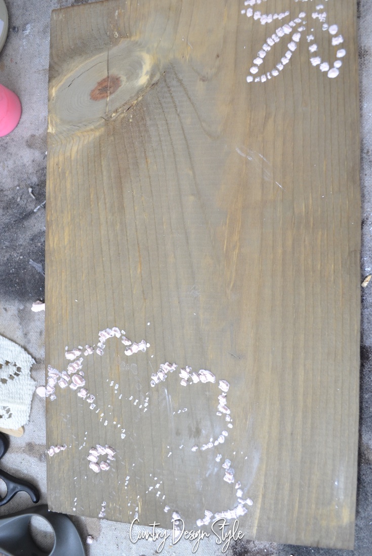 Plaster and Lace Wood Sign drying
