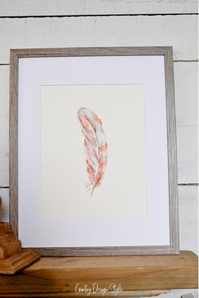 Framed watercolor feather