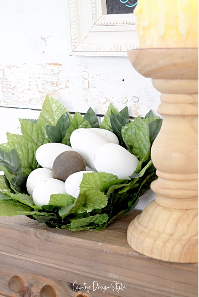 Spring decor | wood eggs | Fake leaves | mod podge