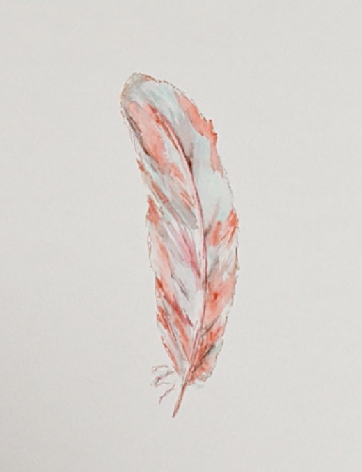 Salmon and Blue watercolor feather