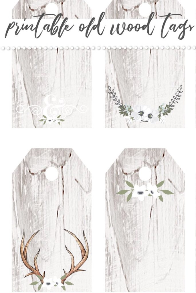 collection of four of the eight tags with white wood and soft images.