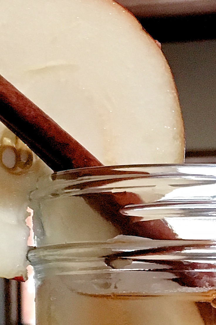 slice of pear on mason jar