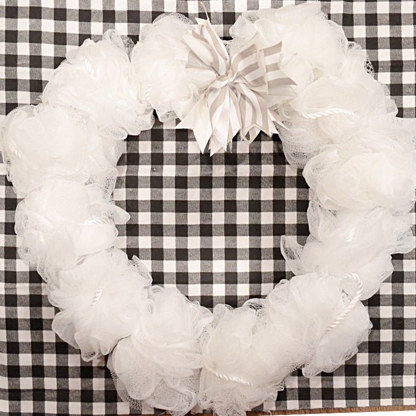 square image of winter white wreath on wire frame