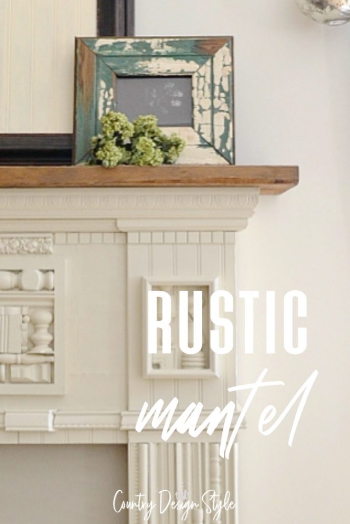 white painted mantel covered with scraps
