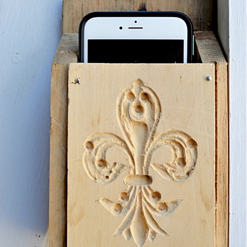 iphone in wood holder