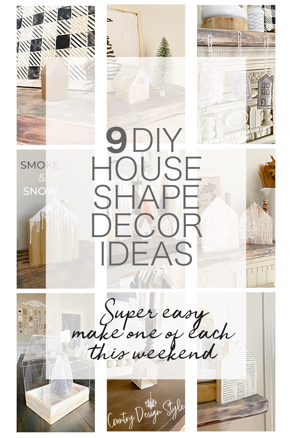 Collection of house shape decor in a pin for pinterest
